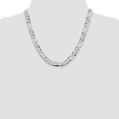 Sterling Silver Rhodium-plated 8.5mm Lightweight Flat Figaro Chain - 5