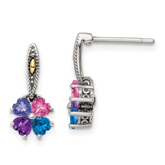 Sterling Silver Antiqued w/14k 4-stone Mother's Earring