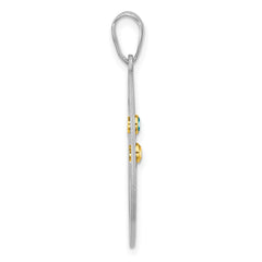 Sterling Silver/Rhod-plated 2 Birthstone with 14k Bezel Pendant