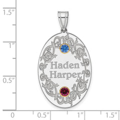 Sterling Silver Rhodium-plated/14k Bezel Crystal Family Pendant - 2