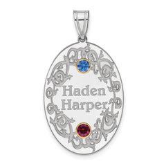 Sterling Silver Rhodium-plated/14k Bezel Crystal Family Pendant - 2