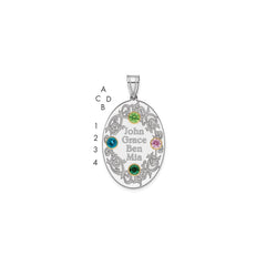 Sterling Silver Rhodium-plated/14k Bezel Crystal Family Pendant - 10