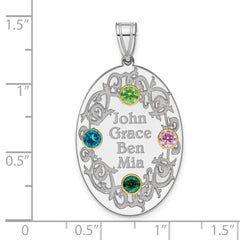 Sterling Silver Rhodium-plated/14k Bezel Crystal Family Pendant - 10