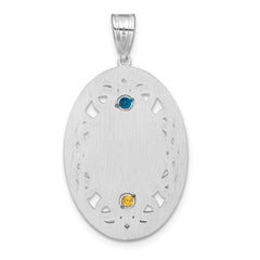 Sterling Silver Rhodium-plated Crystal Family Pendant - 10