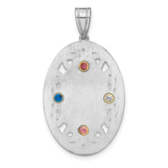 Sterling Silver Rhodium-plated/14k Bezel Crystal Family Pendant - 12