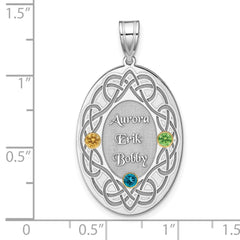 Sterling Silver Rhodium-plated/14k Bezel Crystal Family Pendant - 9
