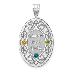 Sterling Silver Rhodium-plated/14k Bezel Crystal Family Pendant - 9