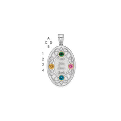 Sterling Silver Rhodium-plated/14k Bezel Crystal Family Pendant - 3