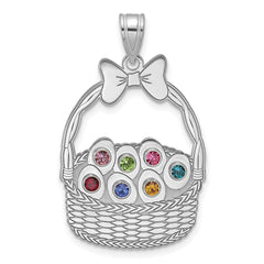 Sterling Silver 7 Birthstone with SS Bezel Easter Basket Pendant
