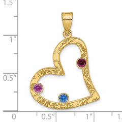 Sterling Silver/Gold-plated 3 Birthstone Heart with SS Bezel Family Pendant