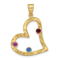 Sterling Silver/Gold-plated 3 Birthstone Heart with SS Bezel Family Pendant