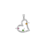 SS/Rhodium-plated 3 Birthstone Heart with SS Bezel Family Pendant