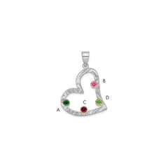 SS/Rhod-plated 4 Birthstone Heart with 14k Bezel Family Pendant