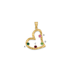 Sterling Silver/Gold-plated 4 Birthstone Heart with SS Bezel Family Pendant