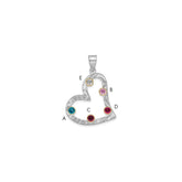 SS/Rhod-plated 5 Birthstone Heart with 14k Bezel Family Pendant