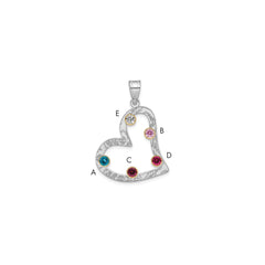 SS/Rhod-plated 5 Birthstone Heart with 14k Bezel Family Pendant