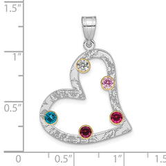 SS/Rhod-plated 5 Birthstone Heart with 14k Bezel Family Pendant
