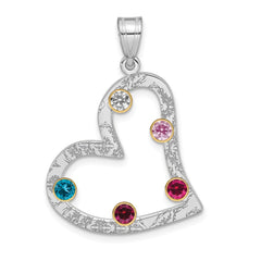 SS/Rhod-plated 5 Birthstone Heart with 14k Bezel Family Pendant