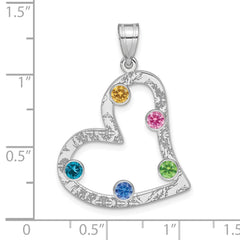 SS/Rhodium-plated 5 Birthstone Heart with SS Bezel Family Pendant