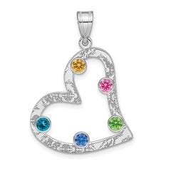 SS/Rhodium-plated 5 Birthstone Heart with SS Bezel Family Pendant