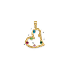 SS/Rhod-plated 6 Birthstone Heart with 14k Bezel Family Pendant