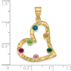 SS/Rhod-plated 6 Birthstone Heart with 14k Bezel Family Pendant