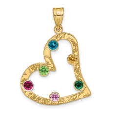 SS/Rhod-plated 6 Birthstone Heart with 14k Bezel Family Pendant
