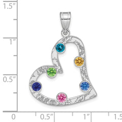 SS/Rhodium-plated 6 Birthstone Heart with SS Bezel Family Pendant