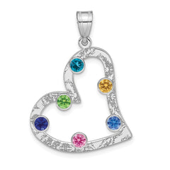 SS/Rhodium-plated 6 Birthstone Heart with SS Bezel Family Pendant