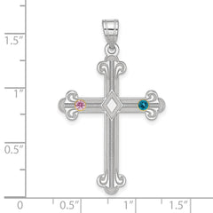 Sterling Silver Rh-plt/14k Bezel Crystal Family Cross Pendant - 5