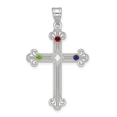 Sterling Silver Rh-plt/14k Bezel Crystal Family Cross Pendant - 6