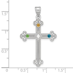 Sterling Silver Rh-plt Crystal Family Cross Pendant - 11