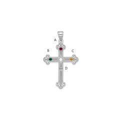 Sterling Silver Rh-plt Crystal Family Cross Pendant - 5