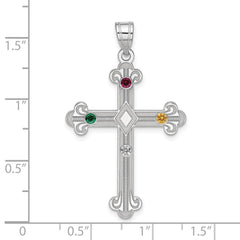 Sterling Silver Rh-plt Crystal Family Cross Pendant - 5