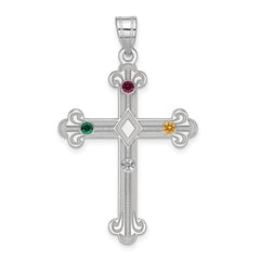 Sterling Silver Rh-plt Crystal Family Cross Pendant - 5