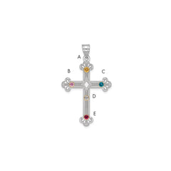 Sterling Silver Rh-plt/14k Bezel Crystal Family Cross Pendant - 10