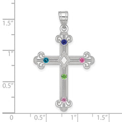 Sterling Silver Rh-plt Crystal Family Cross Pendant - 8