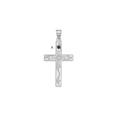 Sterling Silver Rh-plt/14k Bezel Crystal Family Cross Pendant - 15
