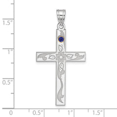 Sterling Silver Rh-plt/14k Bezel Crystal Family Cross Pendant - 15