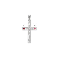 Sterling Silver Rh-plt/14k Bezel Crystal Family Cross Pendant - 2