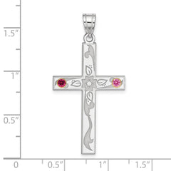 Sterling Silver Rh-plt/14k Bezel Crystal Family Cross Pendant - 2