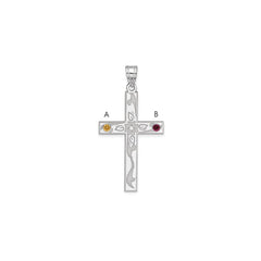 Sterling Silver Rh-plt Crystal Family Cross Pendant - 12