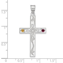 Sterling Silver Rh-plt Crystal Family Cross Pendant - 12