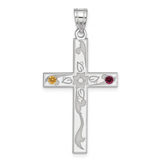Sterling Silver Rh-plt Crystal Family Cross Pendant - 12