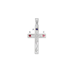 Sterling Silver Rh-plt/14k Bezel Crystal Family Cross Pendant - 7