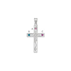 Sterling Silver Rh-plt Crystal Family Cross Pendant - 2