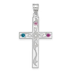 Sterling Silver Rh-plt Crystal Family Cross Pendant - 2