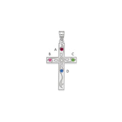 Sterling Silver Rh-plt Crystal Family Cross Pendant - 13