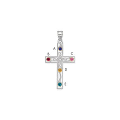 Sterling Silver Rh-plt/14k Bezel Crystal Family Cross Pendant - 3
