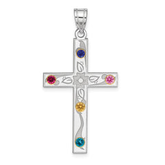 Sterling Silver Rh-plt/14k Bezel Crystal Family Cross Pendant - 3